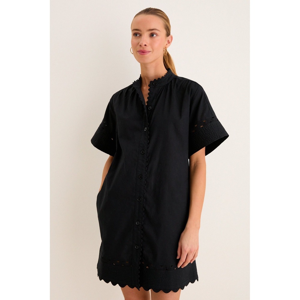 Tuckernuck Black Linen Cornelia Dress Scalloped Ladder Lace Cutout M V21641T